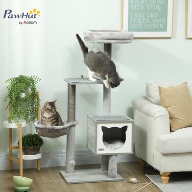 Дерев'яний комплекс для котів PawHut з гамаком, корзиною та подушками, 126 см, сіра колірна гама