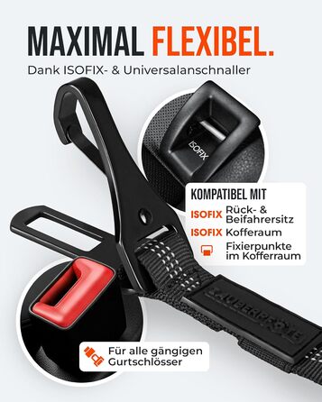 Автогурт для собак 'Argo' – регульований безпечний ремінь з амортизацією та ISOFIX, підходить для всіх порід (Чорний, S, 35-45 см)