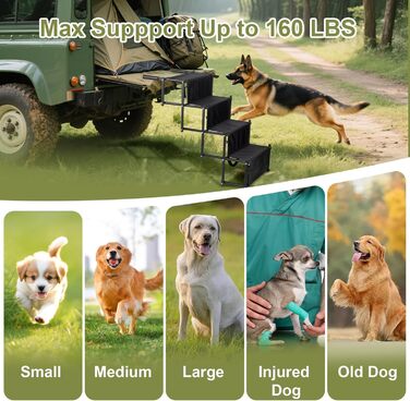 Східці для собак PiuPet - складані, для великих та маленьких собак, водонепроникні, з ПВХ, для безпечного та комфортного підйому в авто