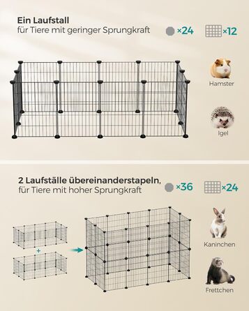 Металевий вольєр для дрібних тварин SONGMICS, 123x63x41 см, чорний, клітка для кроликів, морських свинок, конструктор, LPI001B01