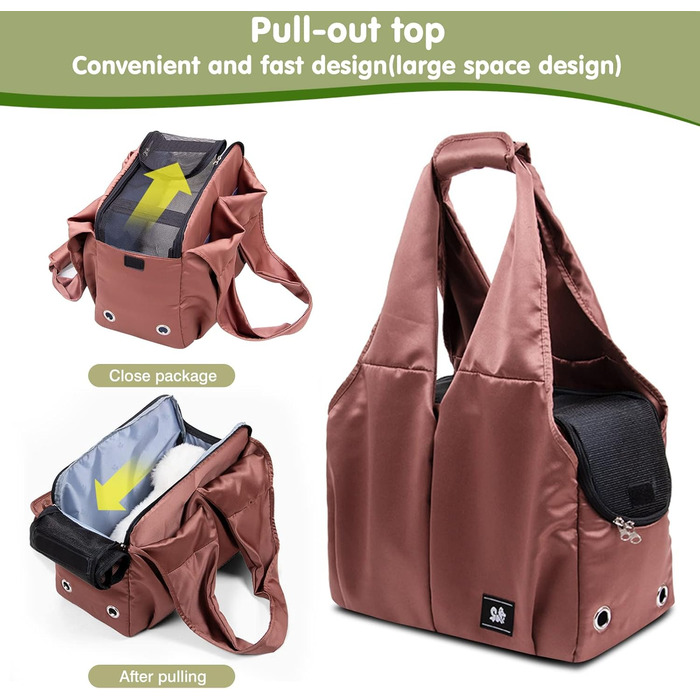 PETCUTE Сумка-переноска для собак та котів, дихаюча, з килимком, плечова сумка з безпечним шнуром та кишенями, для маленьких та середніх собак, цуценят та котів, Карамель