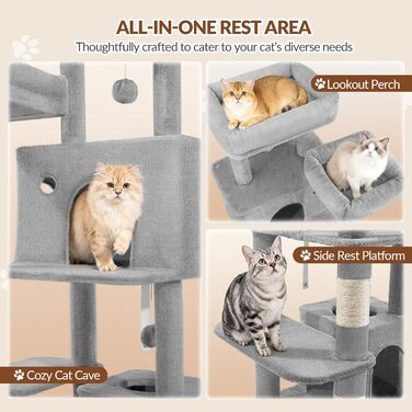 Котячий будиночок Kratzbaum 178 см, великий, сірий. Стабільний з когтеточками, лежаками, платформами та іграшками. FPMS005FG1