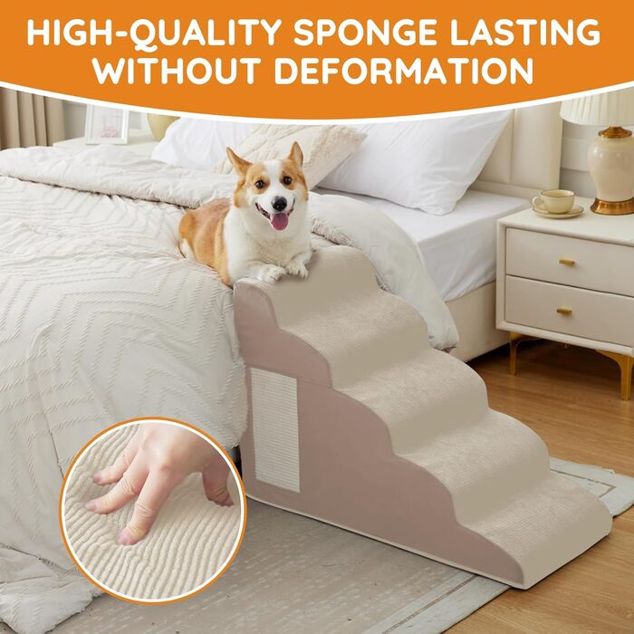 Сходинки для собак: 4 сходинки для ліжка, дивану, крісла, для маленьких собак, з антиковзким покриттям, фліс, бежевий