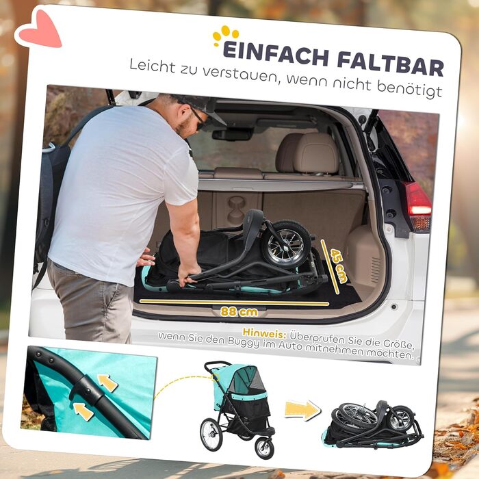 Візок для собак та котів PawHut, розкладний, до 10 кг, з великими колесами та підстилкою (Турквіс)