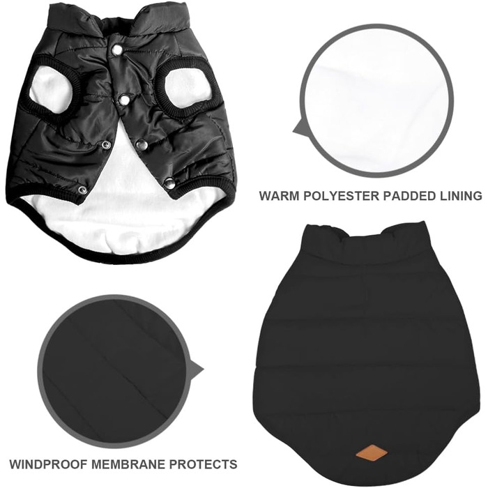 Зимовий одяг для собак Meioro: тепла куртка, жилетка, флісовий пуловер для малих та середніх собак (чорний, XL)