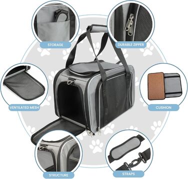 Складана переносна сумка-переноска для котів та маленьких собак, чорна. Підходить для подорожей на авто, літаку або поїзді.