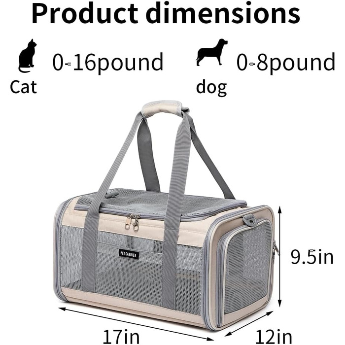 Транспортувальна сумка для котів та маленьких собак, схвалена авіакомпаніями, дихаюча та складна, портативна сумка для подорожей, для бартагамен, цуценят, підвісна сумка, хакі, розмір S