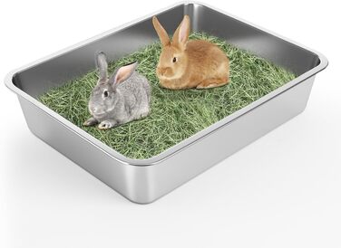 IKITCHEN Великий котячий туалет із нержавіючої сталі 45×35×10 см, металева лоток для котів і кроликів, антипригарна гладка поверхня, без запаху, сріблястий