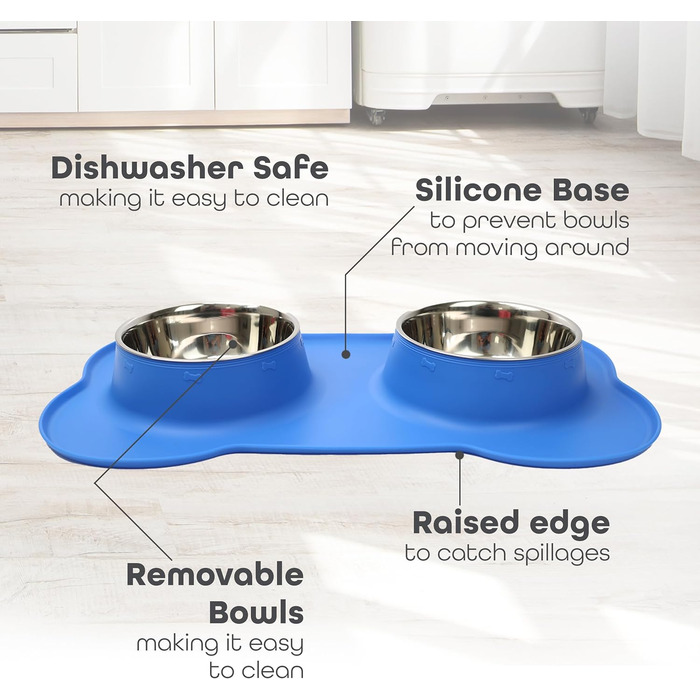 Набір мисок для тварин DIVCHI: миска для їжі та води, силіконовий піднос, для котів, цуценят, маленьких собак (блакитний, зелений)