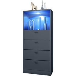 Комод Vladon Pino V3 з LED підсвіткою, 4 шухляди та відкрита полиця, антрацит матовий, Німеччина, 56x125x36 см