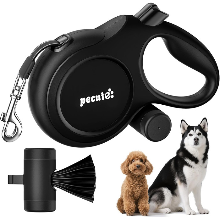 Рулетка для собак Pecute 8м, бічна, з набором для збору відходів, до 50 кг, чорна