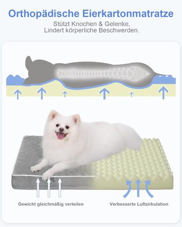 Ортопедичне ліжко для собак KSIIA, 58x43x7 см, сіре - зручне та миється, знімний матрац