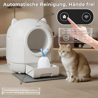 Автоматичний лоток для котів Devoko Katzenklo XXL з самоочищенням, радіокеруванням, великим об'ємом 90л, для кількох котів, антибактеріальний, без запаху