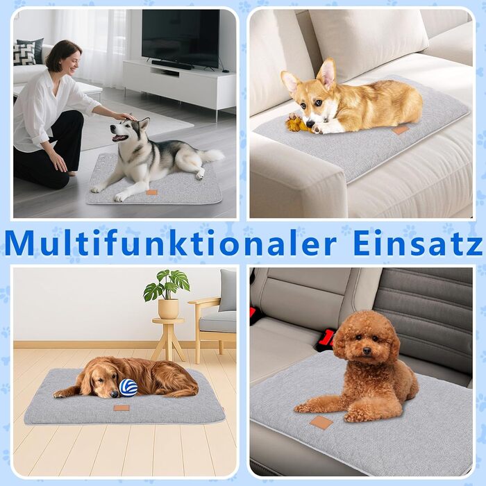 Килимок для собак, неслизький, миючий, для активного відпочинку, знімний чохол, для маленьких, середніх та великих собак, теплий взимку та прохолодний влітку, сірий, XXL (105 x 68 x 4,5 см)