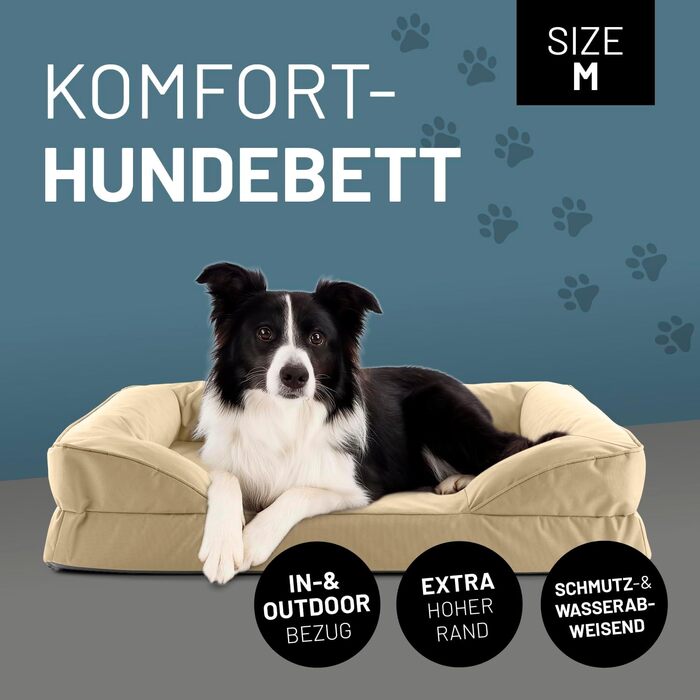 Ортопедичне собаче ліжко Lumaland Outdoor & Indoor | Ергономічне собаче ліжко-софа 90x65 см - ідеально для середніх собак | Нековзне дно | Зручна вага та знімне прання | Водонепроникне собаче гніздо In- & Outdoor - Бежеве 90 x 65 см - M