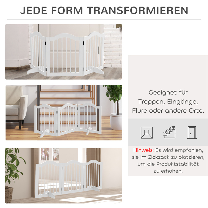 PawHut Dog Barrier Guard Configuration Guard Grid 3-Piece з двома опорними ніжками Стабільний Складний МДФ Білий 154.5x29.5x61 см | Аосом