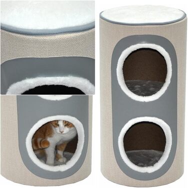 Котячий будиночок-крізьтонна Nanook Nala: стійкий крізьточний комплекс з печерами, 71 см, сизаль, штучна шкіра, бежевий, сірий