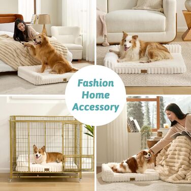 Ортопедичне ліжко для собак з штучним хутром, L-подібне, 76x51x15 см, Бежеве