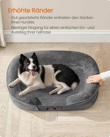 Ліжко для собак Feandrea, ортопедичне, середнього розміру, 76x51x18 см, водовідштовхувальне, знімний чохол, антиковзаюче покриття, сірий колір