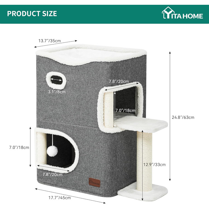 Будинок для котів YITAHOME, котяче ліжко, когтеточка, котяча нора для дому, багатофункціональні меблі для котів, сірий