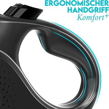 Витяжна повід для собак HUND IST KÖNIG 8м, до 50кг, чорний | Міцний поводок для малих та великих собак | Зручний ручка