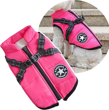 Зимовий теплий одяг для собак з шлейкою, рожевий (XXL, 5.4-9.5 кг)