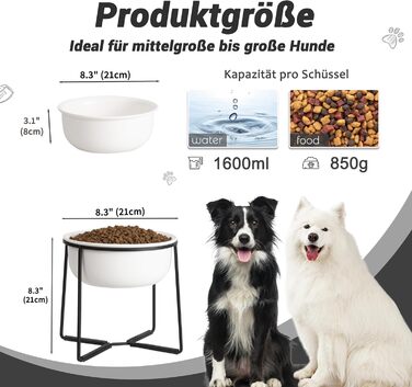 Підвищений керамічний миска для собак з металевим обідком - годівниця для котів та маленьких собак. Біла матова (XL)