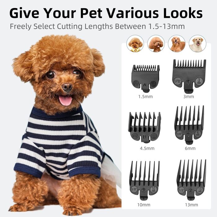 Професійний набір для грумінгу собак: тример для шерсті з акумулятором 2000mAh, 6500rpm, тиха робота, чорний колір