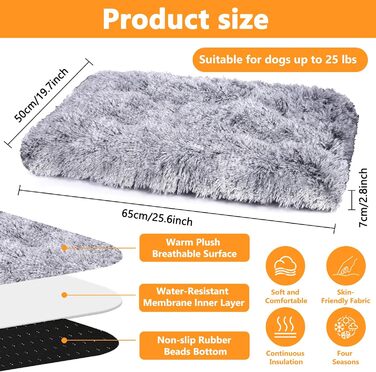 Крісло-ліжко для собак середніх порід з антиковзним дном, миється, довгий плюш, 65x50x7 см, колір - градієнт сірого