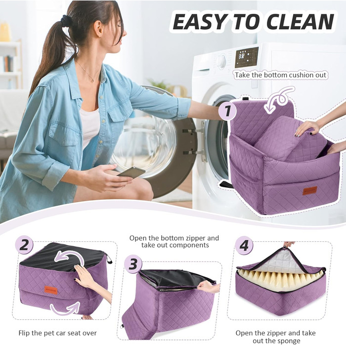 Автокрісло для собак маленьких та середніх порід, фіолетове. З кишенями для зберігання, поводок, посилена підставка.