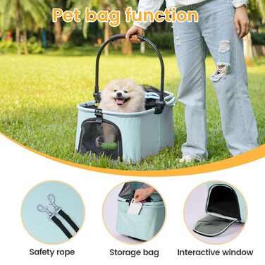 Дитяча коляска 2-в-1 для собак та дітей, складана, з 4 швидкими колесами, знімний кошик, легка, для собак середніх та маленьких порід, котів, для прогулянок на вулиці (Блакитно-зелений)