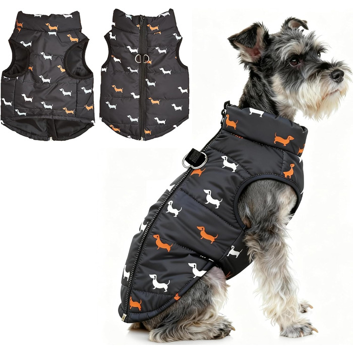 Тепла куртка для собак на зиму від Asmea: чорна, для чихуахуа, такси, S, M. Водонепроникна, з отвором для повідка.