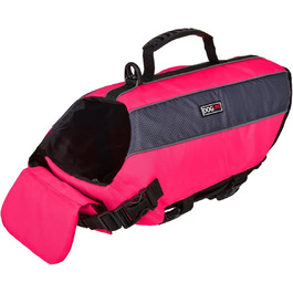 Рятувальний жилет для собак Dogline, для плавання та катання на човні, яскравих кольорів з світловідбиваючими смугами, сітчаста нижня частина для стікання води та сушіння, ручка для перенесення, обхват 66-86 см, неоново-рожевий