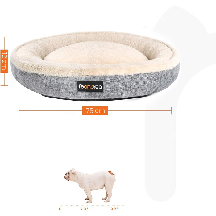 Кругле ліжко для собак та котів Feandrea, діаметр 75 см, сірий колір