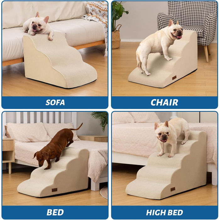 Сходинка для собак та котів на 4 сходинки, стійка, антиковзка, 44.2 см, бежева