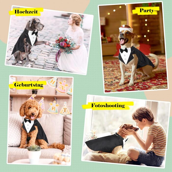 Елегантний костюм для собак Illumifun з краваткою та банданою, комплект для святкування, смокінг, жилет, сорочка, костюм для домашніх тварин знімний комірець (M)