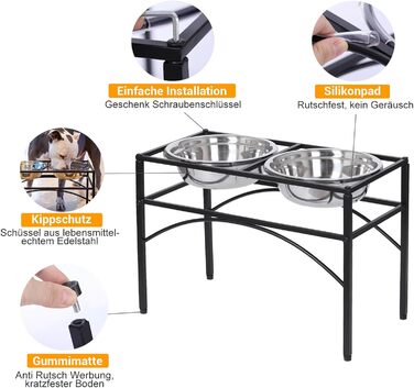 Підставка для мисок для собак TEKEPL - 2 миски з нержавіючої сталі, стійка, антиковзаюча, для води та корму (M)