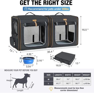Транспортна переноска для собак та котів Lekeinchi 2-в-1, чорна, середнього розміру