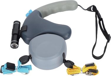 Подвійна собача повідка, висувна повідка з LED-підсвічуванням для двох собак, з фіксатором, регульована, 9,8 футів, 360° без перекручування (сіра)