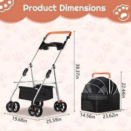 Візок для тварин Simcat: для собак та котів, складаний, з поворотними колесами (блакитний)