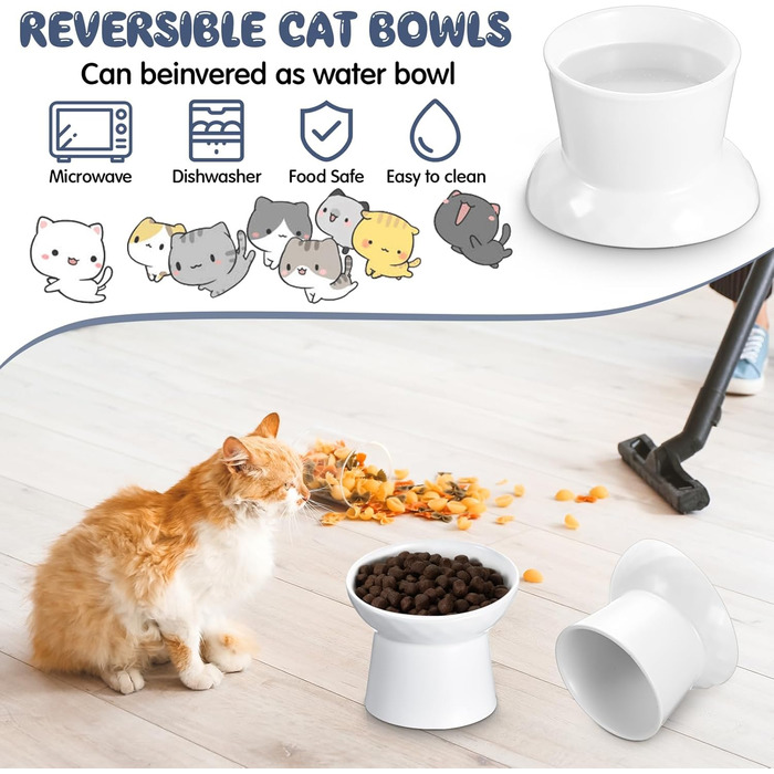 Керамічні годівниці для котів Tanlade з підняттям, нахилені, анти-рефлюкс, для дому, 4 шт. (білий та сірий)