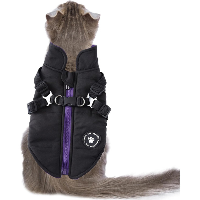 Водонепроникний дощовик для собак з повідком та кільцями - тепла куртка-дощовик для собак, чорний, розмір M
