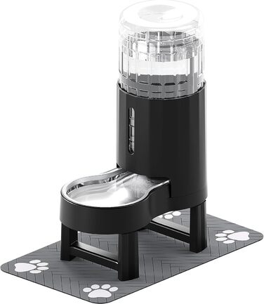 Автоматичний поїльник для собак та котів CZPET з нержавіючою чашею, гравітаційна подача води, 100% BPA-free, велика ємність, тихий, чорний, 7 л + підставка + килимок