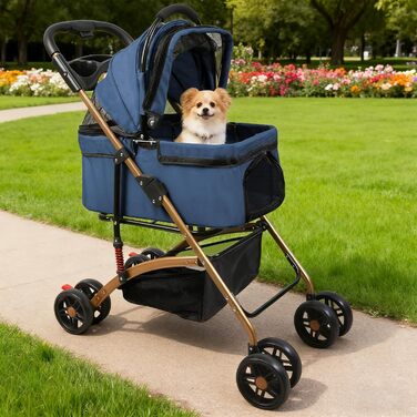 Дитяча коляска для собак та котів Homewell, складна, знімний кошик, сітчасте вікно, ремені на плече та тримач для напоїв, до 20 кг (блакитна)