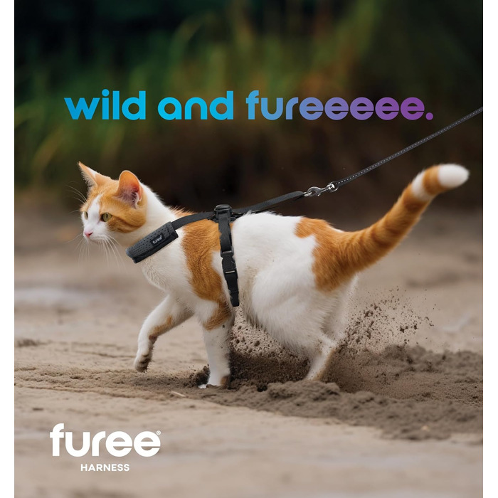 Шлейка для собак та котів Furee з застібкою-кнопкою, чорна/сіра, розмір M, анти-зрив, регульована, для малих порід, кроликів, хом'яків