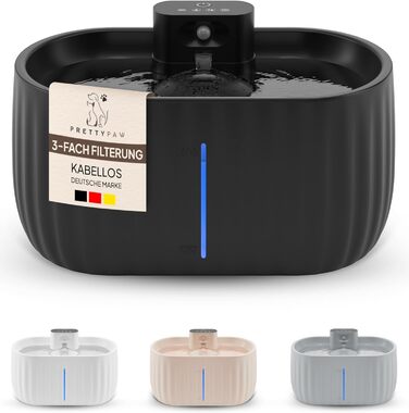Автоматичний котячий фонтан Pretty Paw Aqua Sense, бездротовий, з датчиком руху, фільтром та резервуаром 3 л, чорний – поїлка для котів з акумулятором на 45 днів