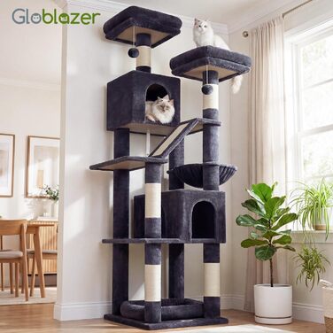 Комплекс для котів Globlazer з будиночками, лежаками та когтеточками, 189 см, XXL, темно-сірий