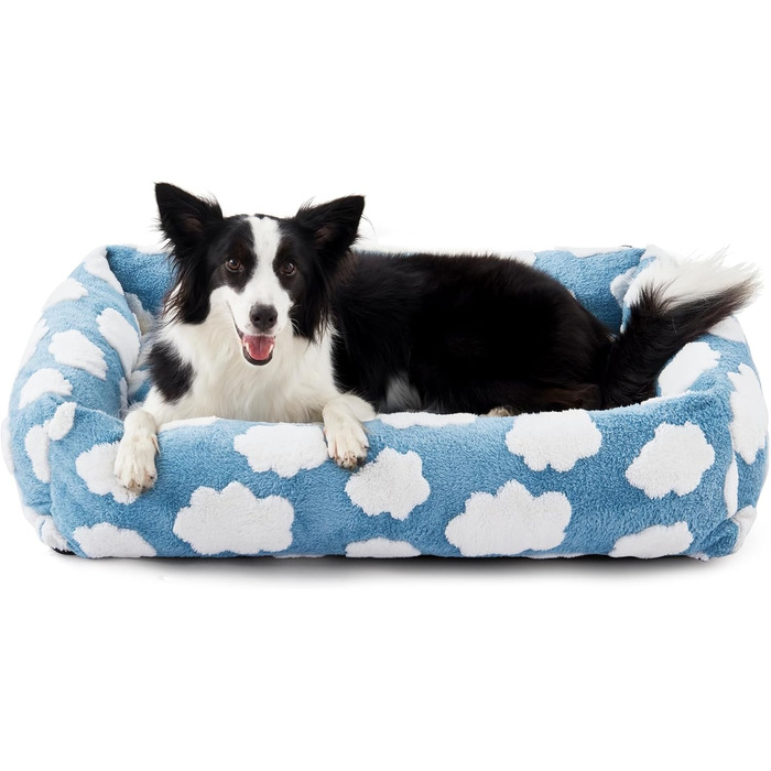 Крісло-ліжко для собак середнього розміру, блакитне, знімний чохол на блискавці, ортопедичне, для цуценят, м'яке, заспокійливе, з неслизьким дном (30x24x8)