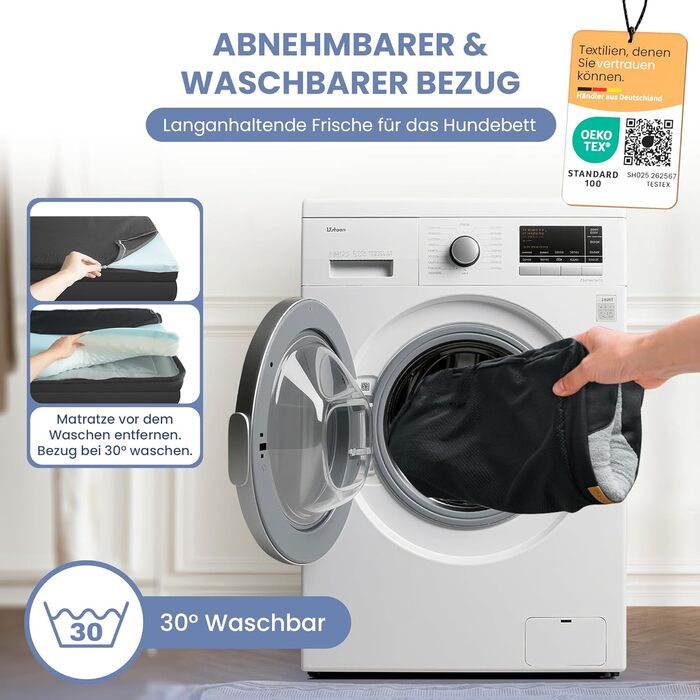 Ортопедичне ліжко для собак ELONEO, великі породи - 122x89x20 см, корзина для собак з піною з пам'яті, вологостійкий та пральний килимок для собак, подушка для собак, матрац для собак з м'якою оббивкою (76 x 51 x 17 см, Чорний)