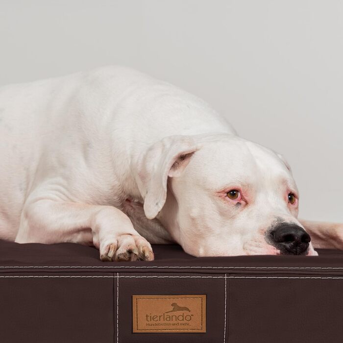 Ортопедичний матрац для собак Tierlando® Oscar Easy CLEAN з екошкіри та віскоеластичної піни, 120x90 см, колір: коричневий | Антипрослизьке покриття